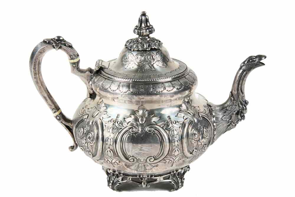 Appraisal: ENGLISH STERLING TEAPOT - Footed Melon Form Tea Pot with