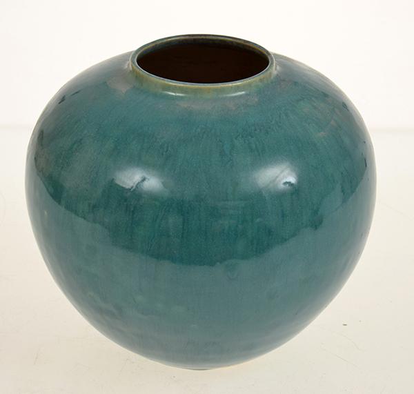 Appraisal: KLYTIE PATE GREEN GLAZED SQUAT VASE