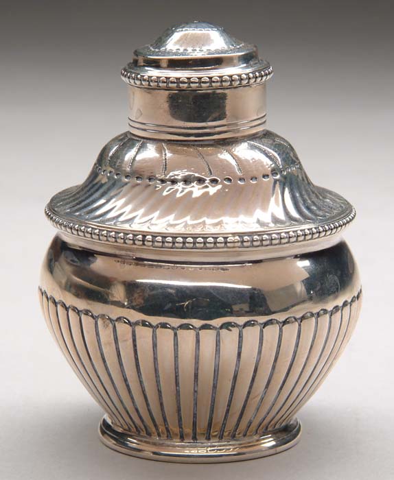 Appraisal: ENGLISH STERLING TEA CADDY Round shaped tea caddy with removable