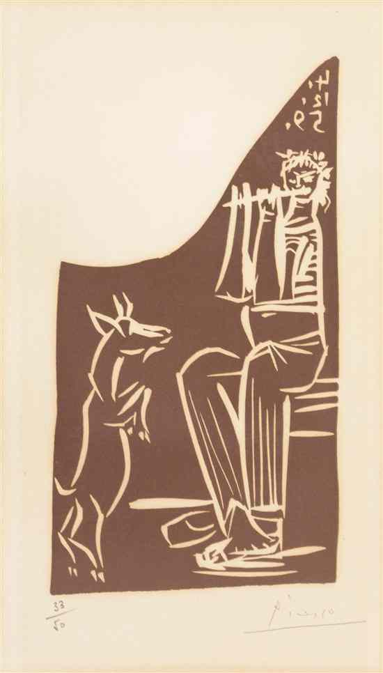 Appraisal: Pablo Picasso Spanish - Flutiste et chevre savante linocut edition