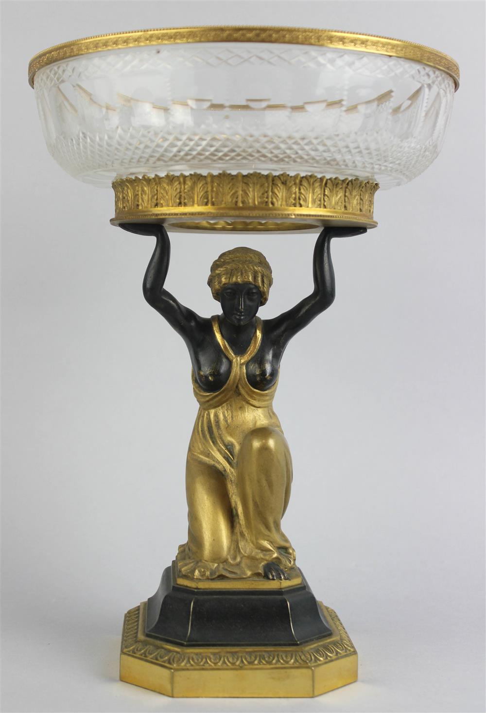 Appraisal: AUSTRIAN EMPIRE STYLE GLASS AND PARCEL GILT BRONZE CENTERPIECE the