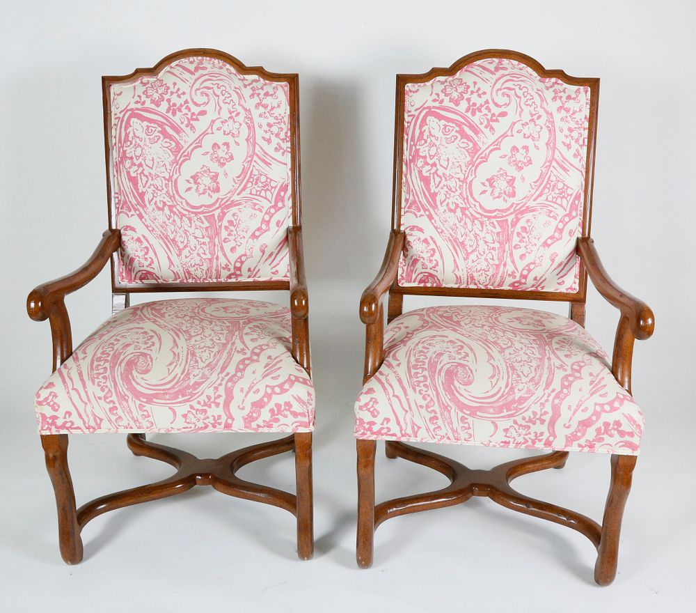 Appraisal: Pair of Pink White Upholstered Wood Framed Armchairs Pair of