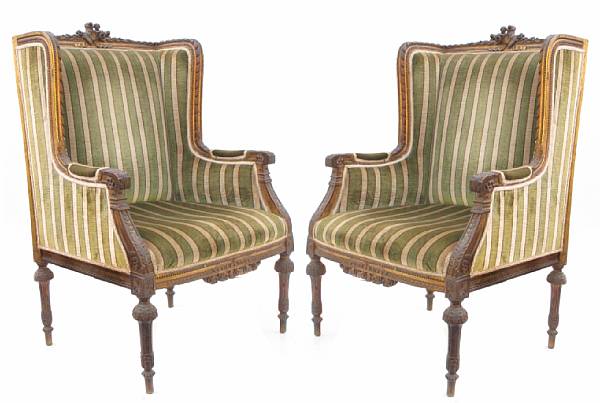 Appraisal: A pair of Louis XVI style carved giltwood armchairs height