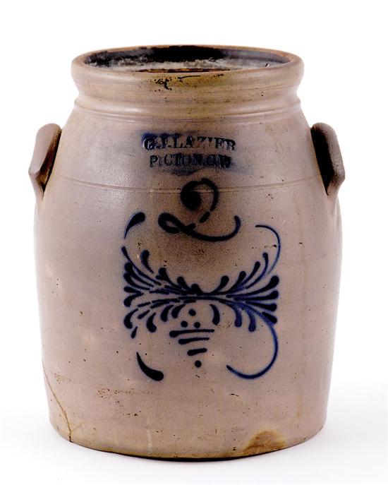 Appraisal: G I Lazier salt-glazed stoneware storage jar Ontario Canada circa