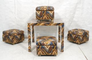 Appraisal: Modernist Patterned Square Table Rolling Stool Modernist Patterned Square Table