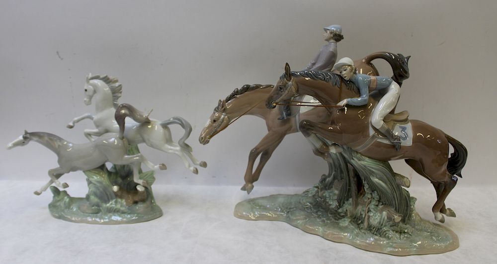 Appraisal: LLADRO Lot of Porcelain Horse Groupings To include a figurine