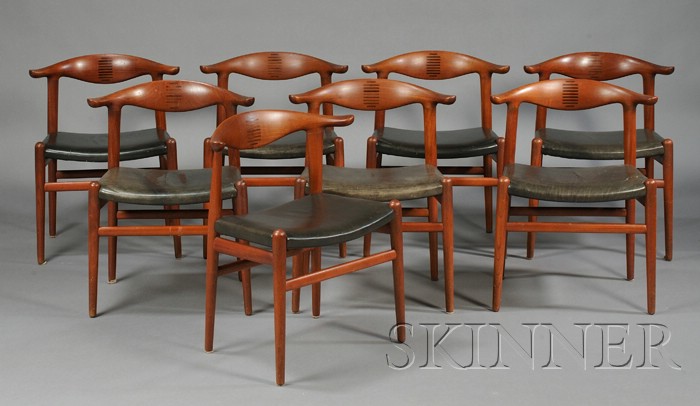 Appraisal: Eight Hans Wegner Cow Horn Chairs Teak rosewood leather Made