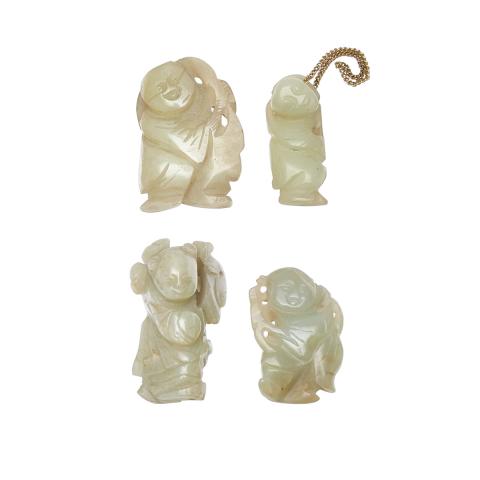 Appraisal: Four Jade Boy Pebbles th th Century Each similarly carved