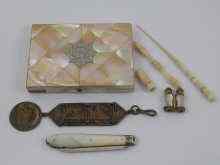 Appraisal: A mixed lot comprising a Victorian mother of pearl card