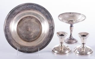 Appraisal: Sterling Candlesticks Tazza and Bowl Four sterling items to include