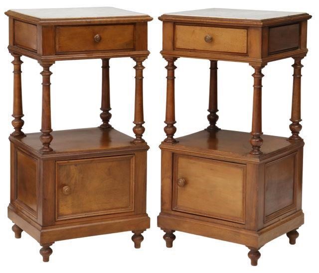 Appraisal: pair French walnut nightstands early th c inset marble top