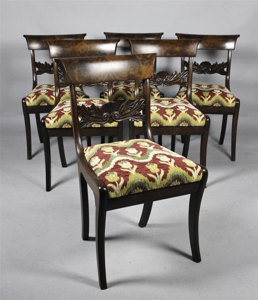 Appraisal: SET OF SIX CLASSICAL CARVED MAHOGANY SIDE CHAIRS Klismos style