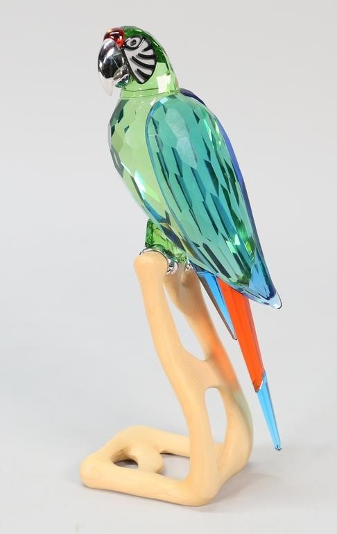 Appraisal: Swarovski Austria - Crystal Paradise Birds Macaw figurine on wooden