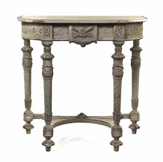 Appraisal: A Louis XVI Style Painted Console Table having a demilune