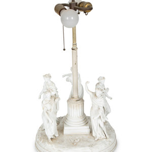 Appraisal: A Neoclassical Style French Bisque Porcelain Figural Lamp Early th