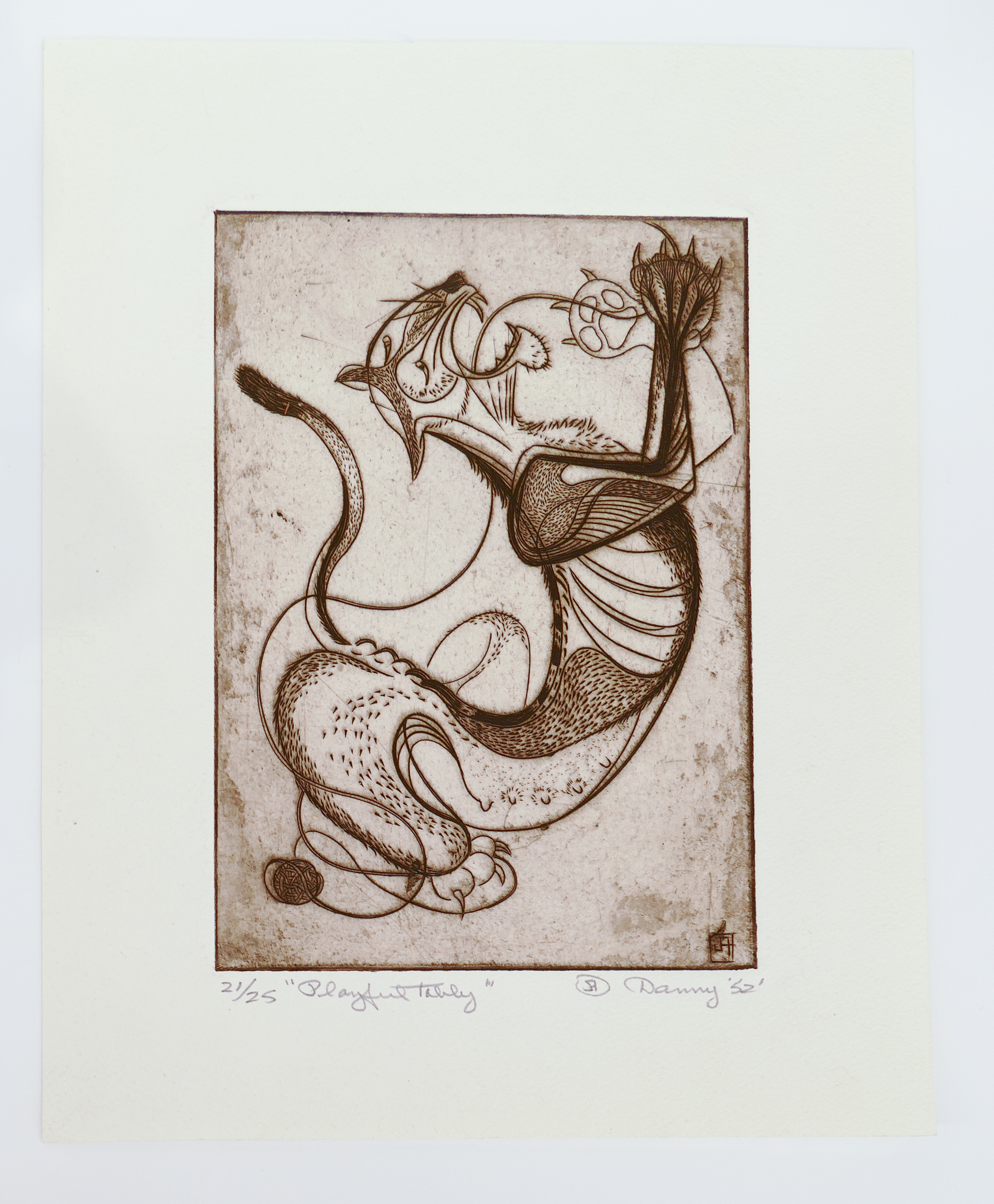 Appraisal: Danny Pierce 'Playful Tabby' S N Etching- unframed- x ''