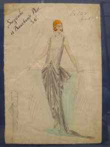 Appraisal: A hand drawn and tinted dress design script titled ''Callot