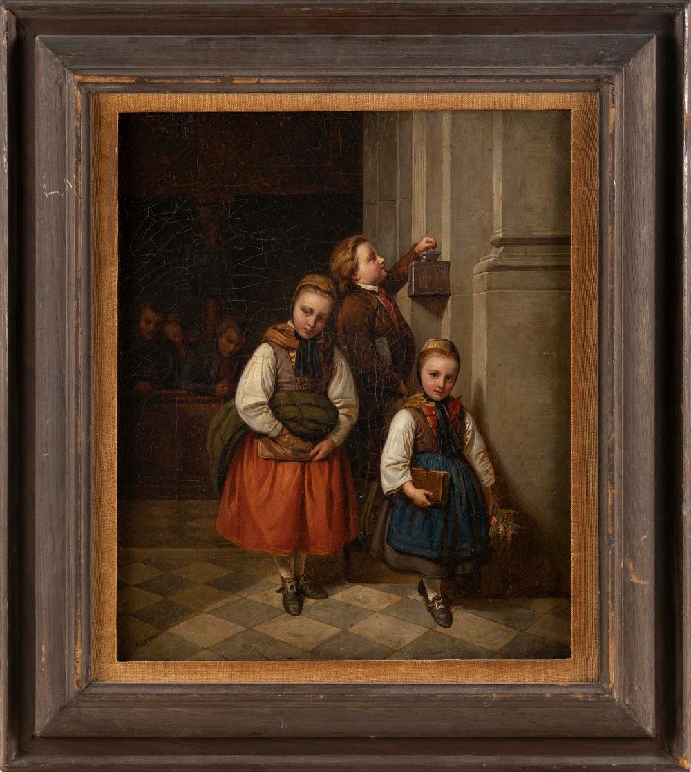 Appraisal: CONTINENTAL SCHOOL TH CENTURY CHILDREN PAYING ALMS OIL ON CANVAS