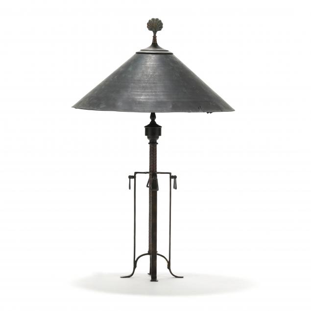 Appraisal: MAITLAND-SMITH ASIAN STYLE PATINATED METAL TABLE LAMP Patinated iron base