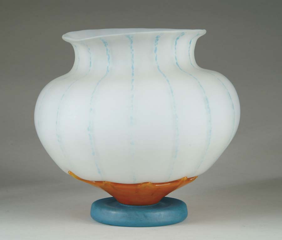 Appraisal: SIGNED SCHNEIDER VASE Frosted white bowl with pale blue vertical