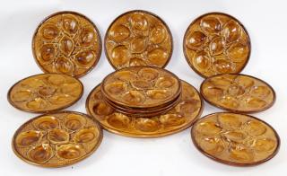 Appraisal: French S Clement Majolica oyster plates French S Clement Majolica