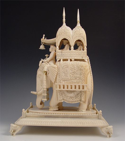 Appraisal: INDIAN CARVED IVORY ELEPHANT ROYAL HOWDAH Fine intricate detailed carving