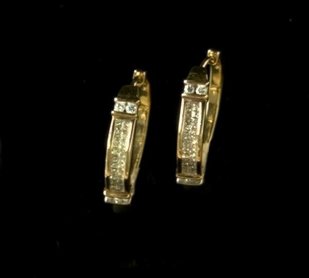 Appraisal: Pair of Fourteen-Karat Yellow Gold and Diamond Hoop Earrings featuring