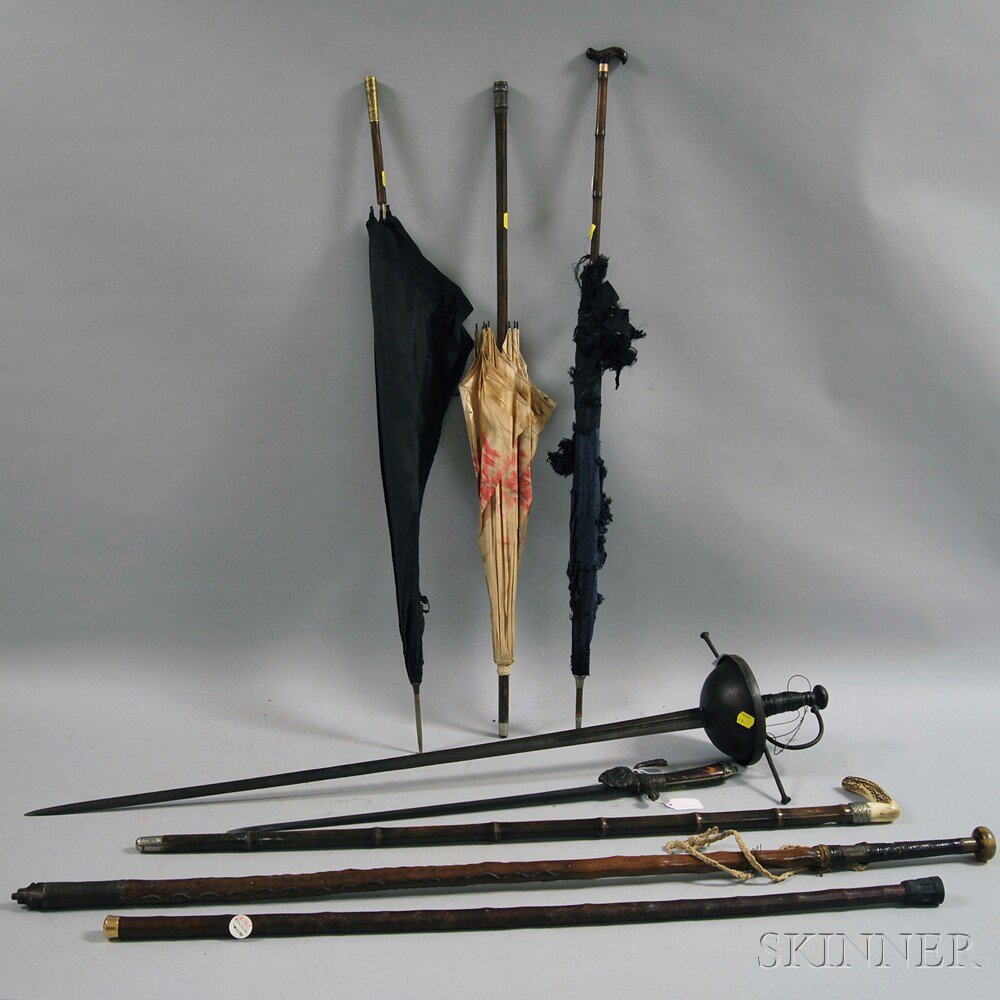 Appraisal: Small Collection of Canes Parasols and Swords two swords three