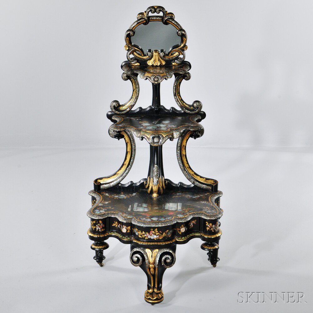 Appraisal: Victorian Mother-of-pearl Three-tier Shelf Stand probably England th century with