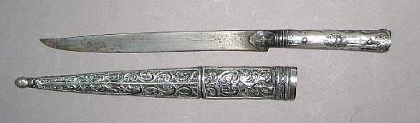 Appraisal: A silver-mounted Ottoman bichaq th or early th century Narrow