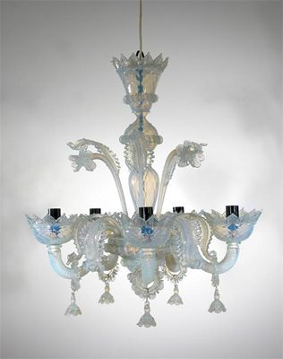 Appraisal: A vaseline glass five branch chandelier converted to electricity with