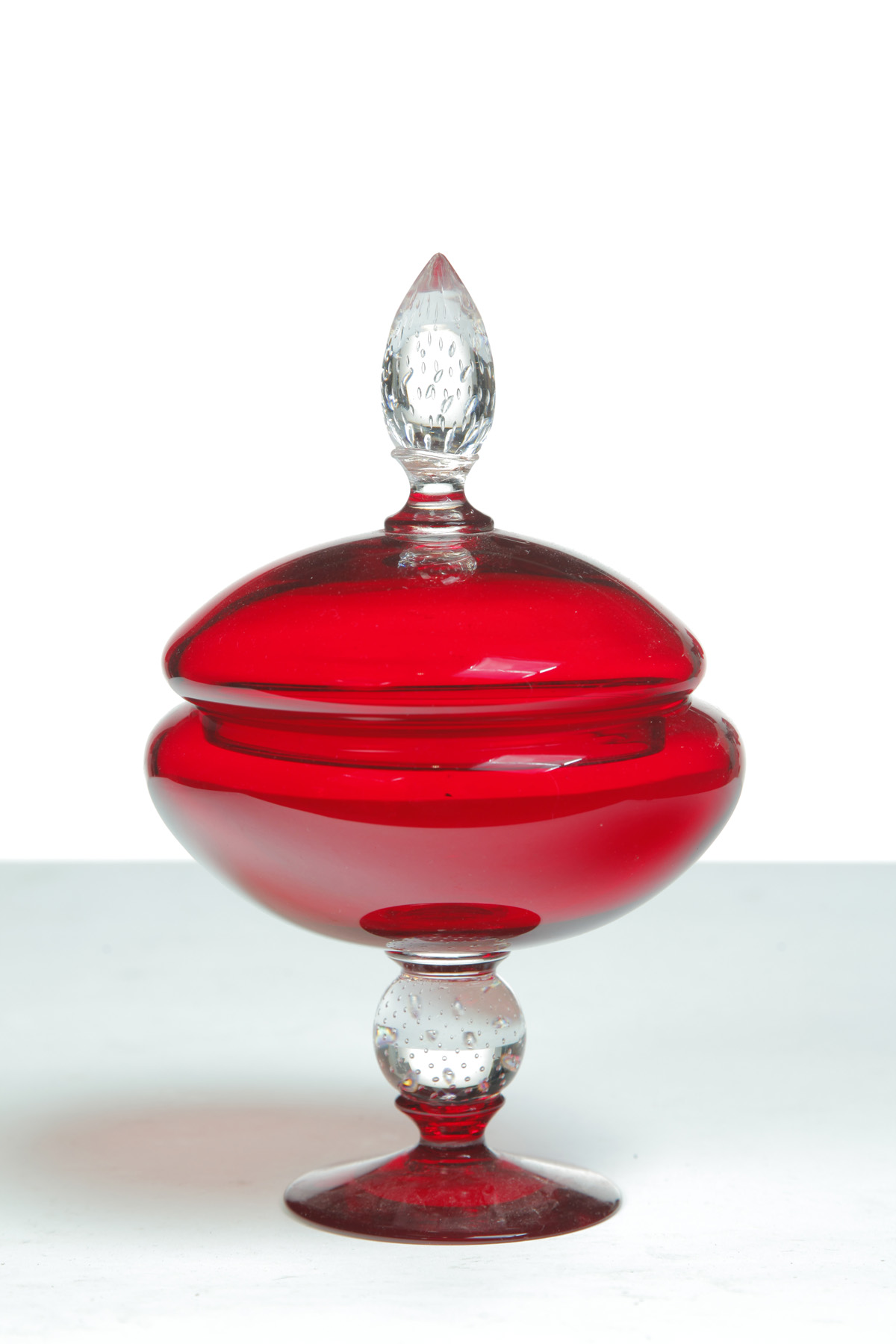 Appraisal: RUBY RED LIDDED COMPOTE American nd quarter- th century Possibly