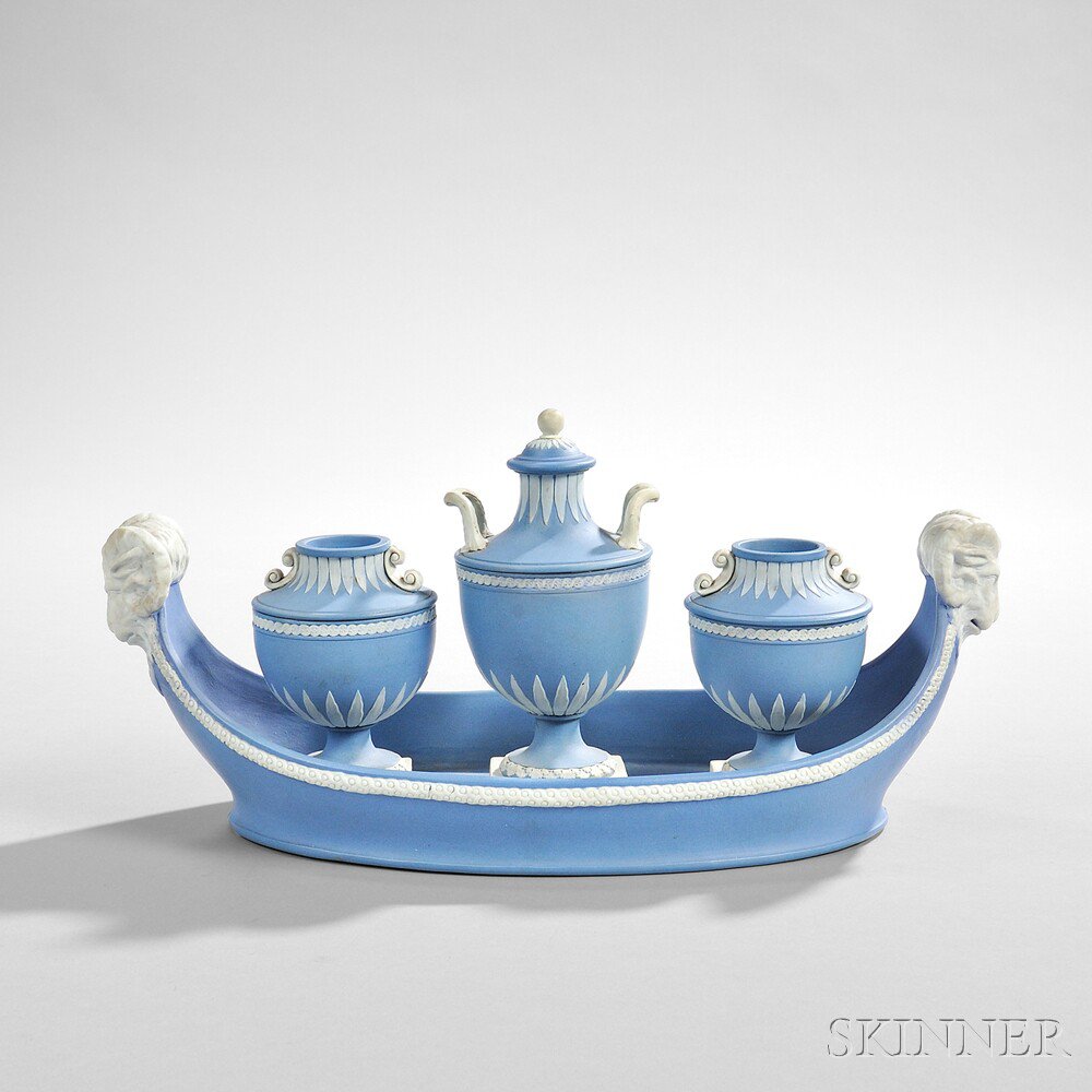 Appraisal: Wedgwood Solid Blue Jasper Boat-form Inkstandish England late th century