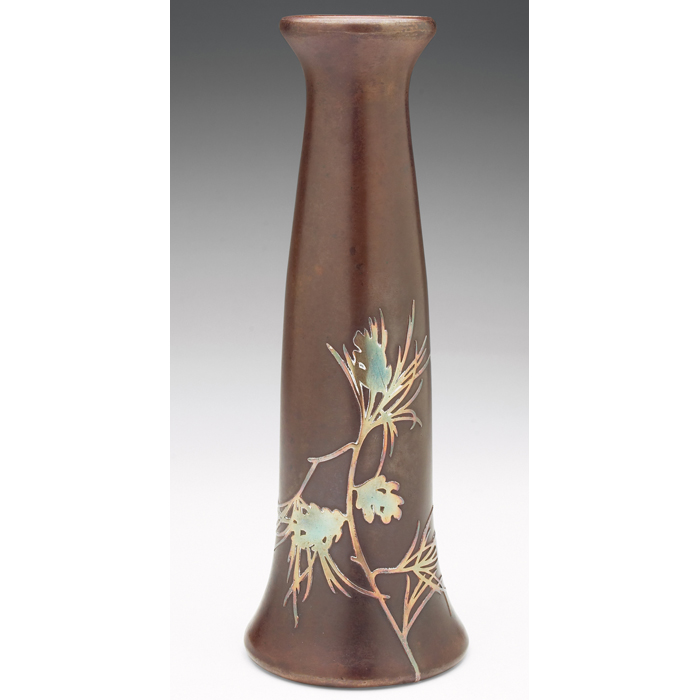 Appraisal: Heintz vase in bronze applied silveroverlay pine needle and pine