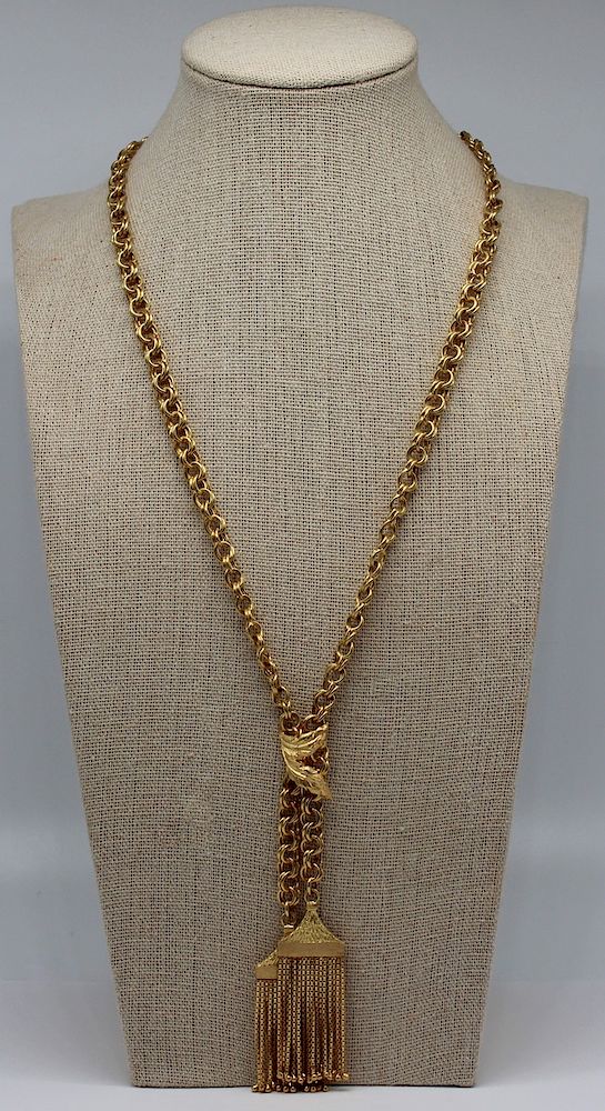 Appraisal: JEWELRY Italian kt Gold Lavalier Style Necklace With tassel drops