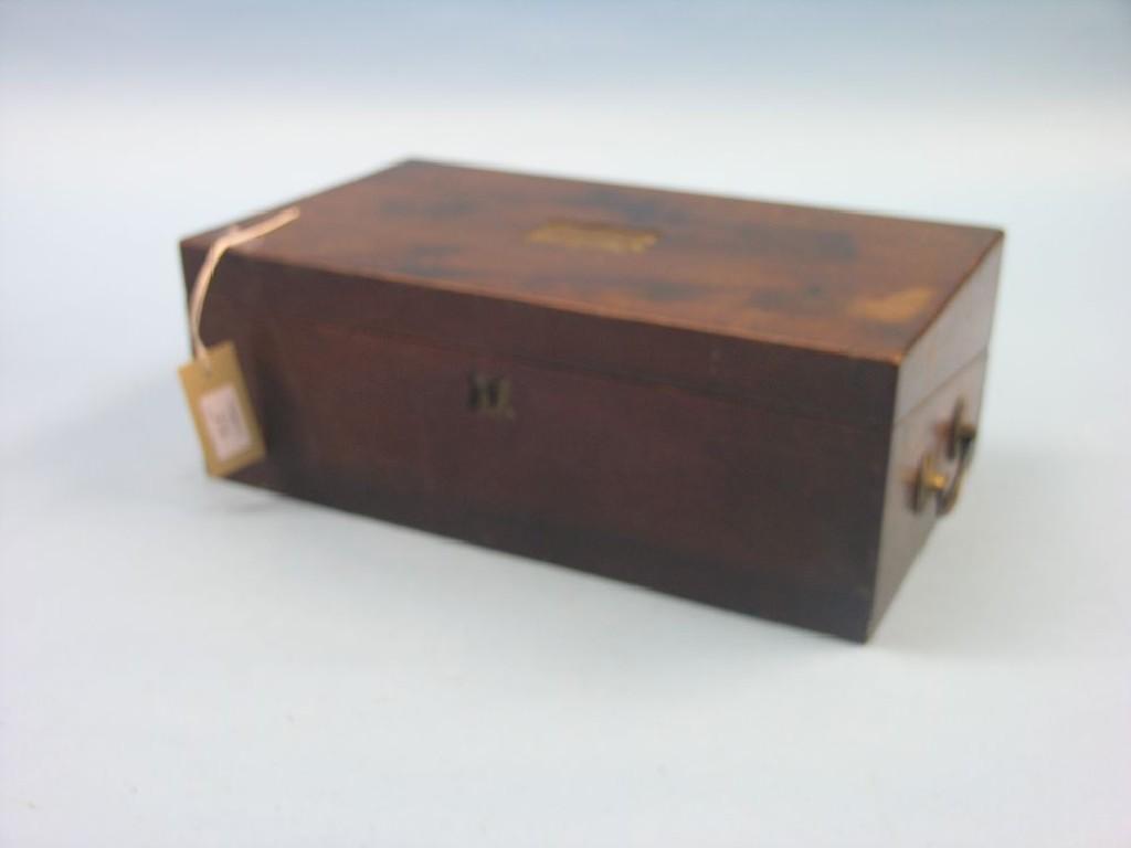 Appraisal: An early th century mahogany writing box with brass side