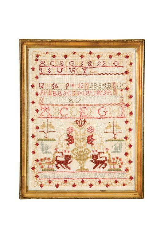 Appraisal: SAMPLER Jane Rick possibly Canada wool on linen Alphabets and