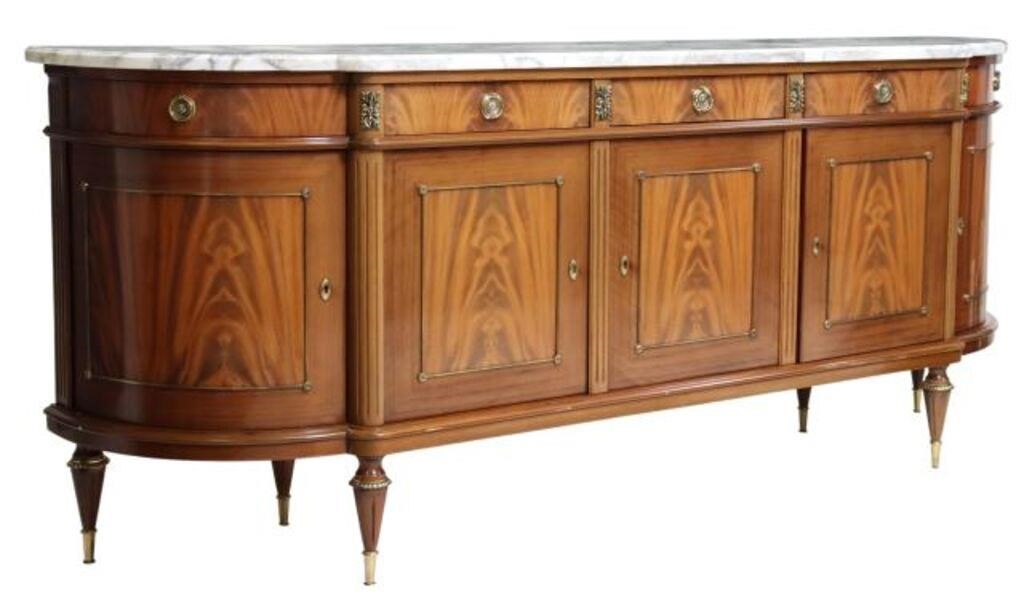 Appraisal: French Louis XVI style marble-top mahogany sideboard late th c