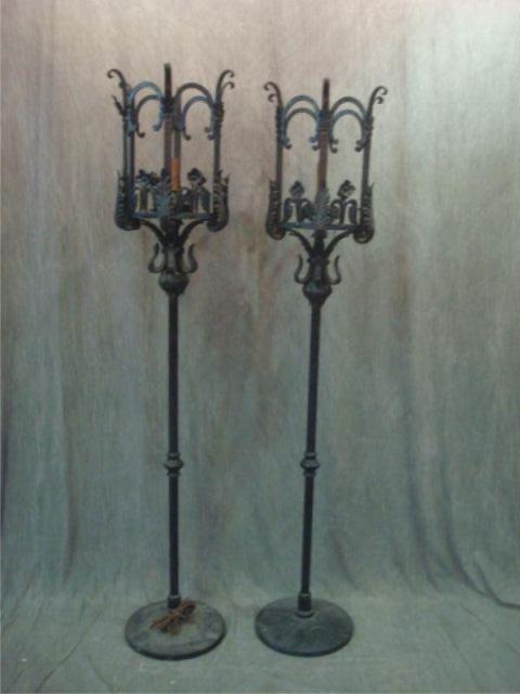 Appraisal: Pair of Black Leaf Form Iron Torchiere Standing Lamps Dimensions