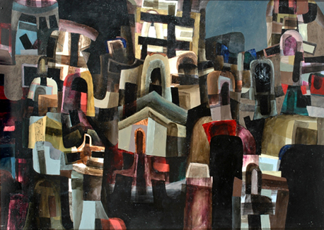 Appraisal: Jan Senbergs born People Above the Town acrylic on board