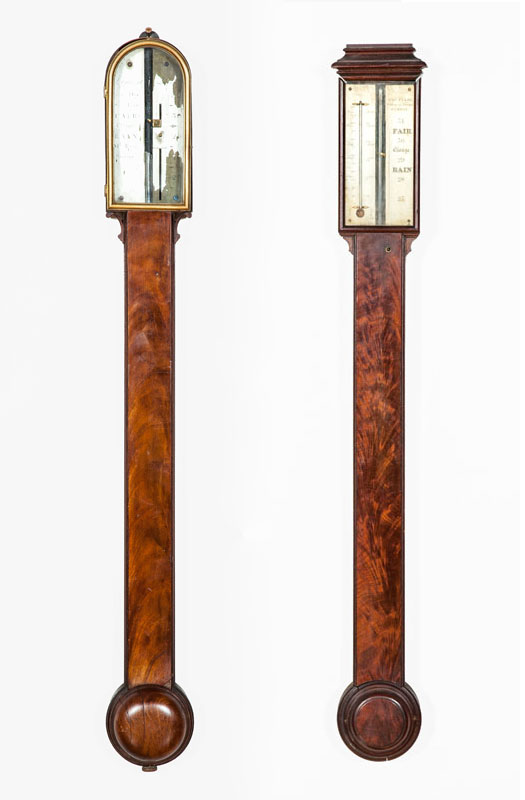 Appraisal: TWO VICTORIAN MAHOGANY STICK BAROMETERS One signed 'Thomas Clark Walton-on-Thames