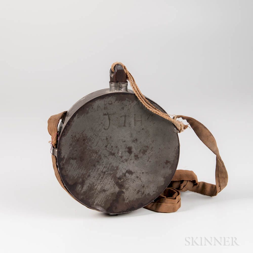 Appraisal: Confederate Tin Canteen and Strap Identified to Aaron Baxter th