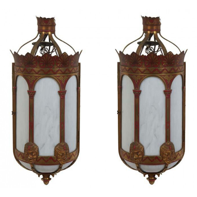 Appraisal: Pair of Unusual Milk Glass and Brass Three Light Sconces