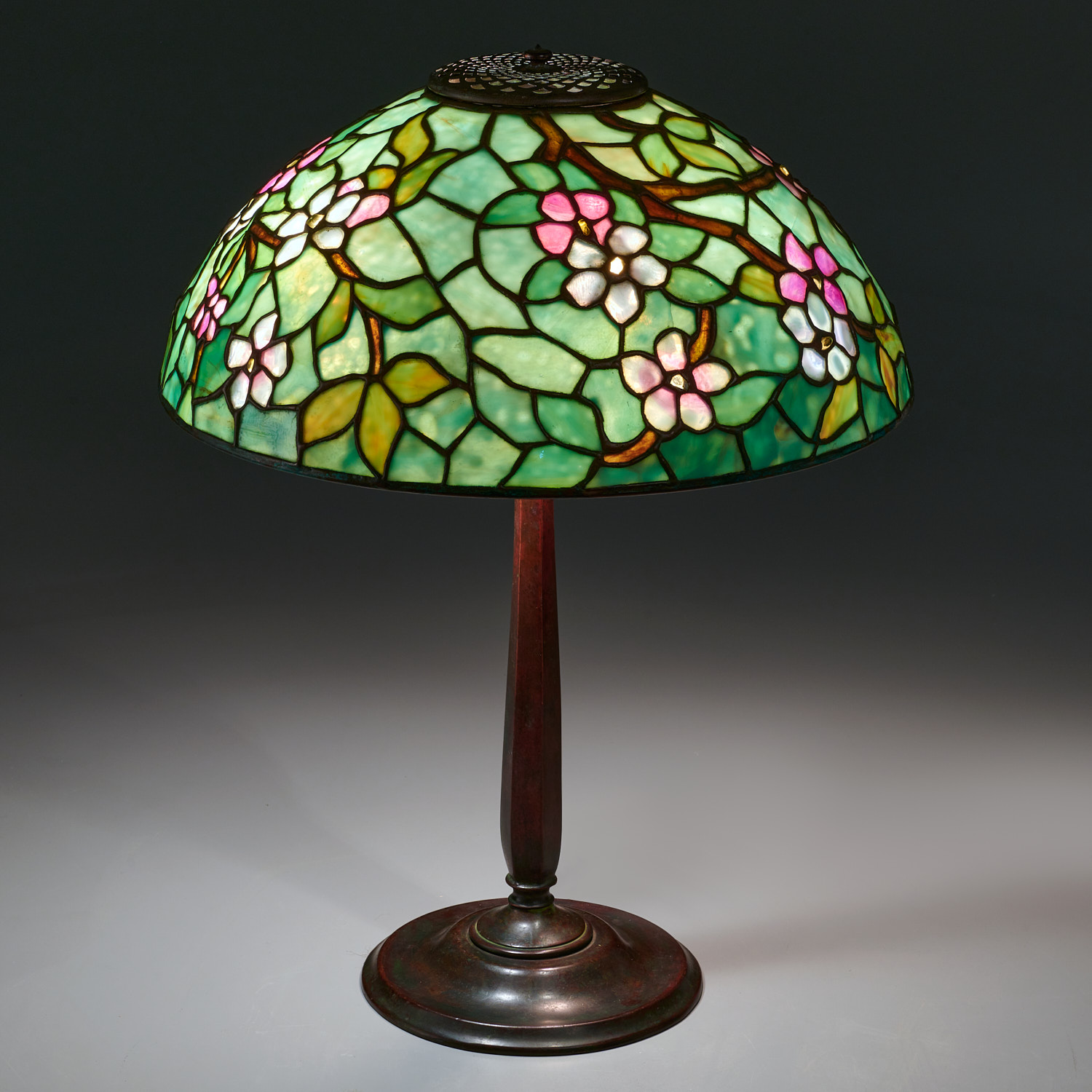 Appraisal: TIFFANY STUDIOS 'APPLE BLOSSOM' TABLE LAMP c American leaded glass