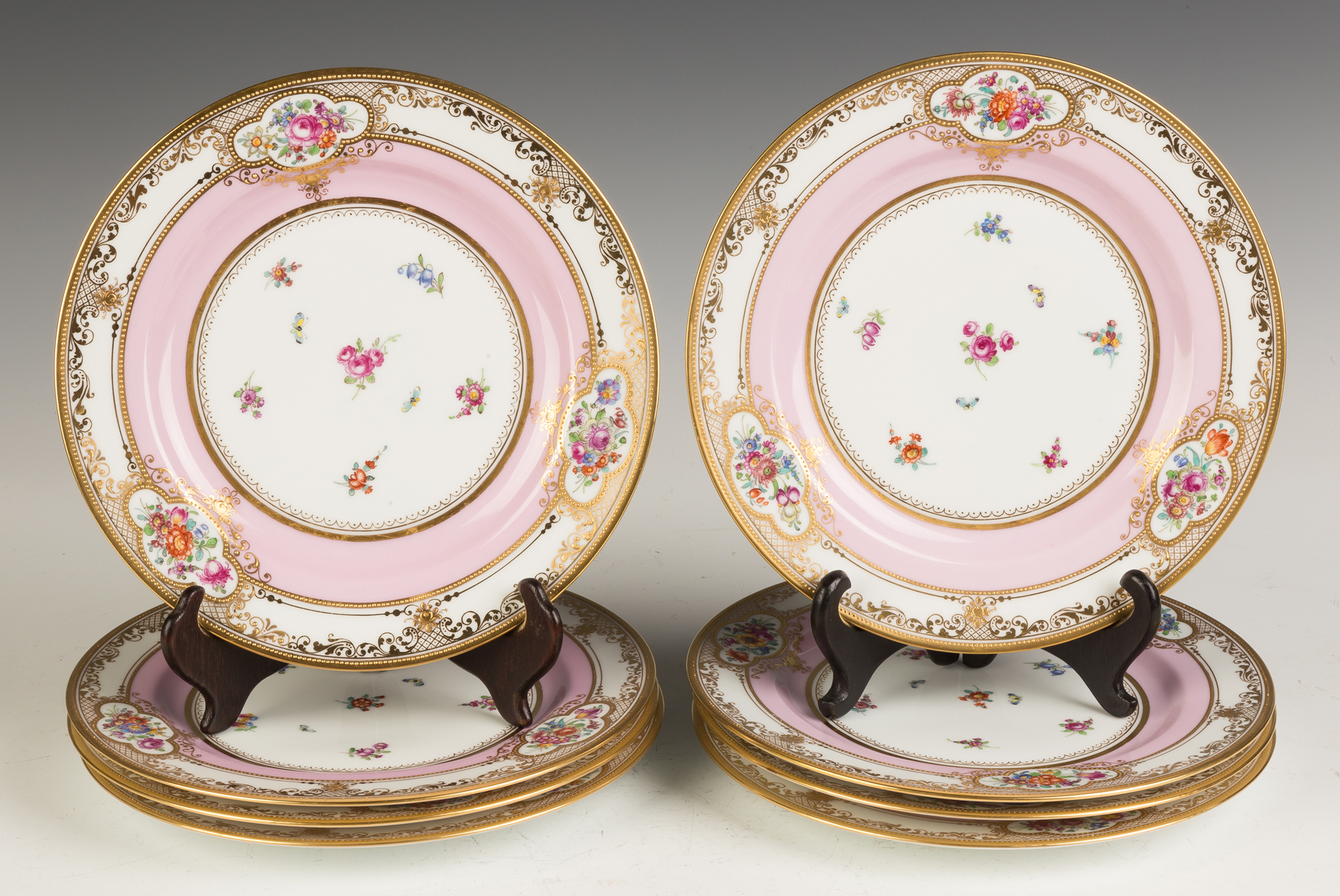 Appraisal: Eight Dresden Hand Painted and Gold Leaf Plates Late th