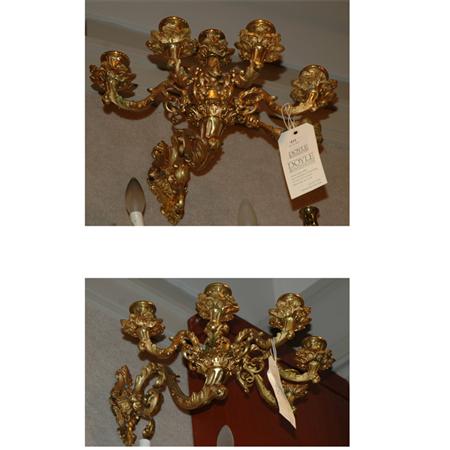 Appraisal: Pair of Renaissance Style Gilt-Bronze Six-Light Sconces Estimate -