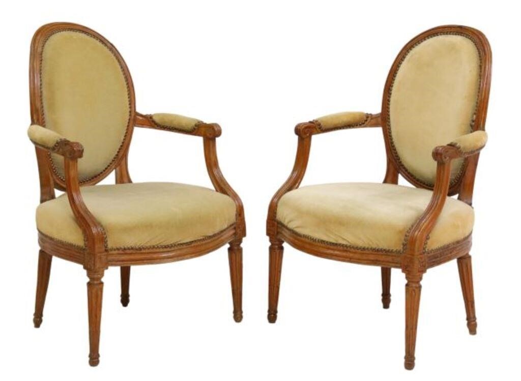 Appraisal: pair Louis XVI style armchairs th c oval medallion back