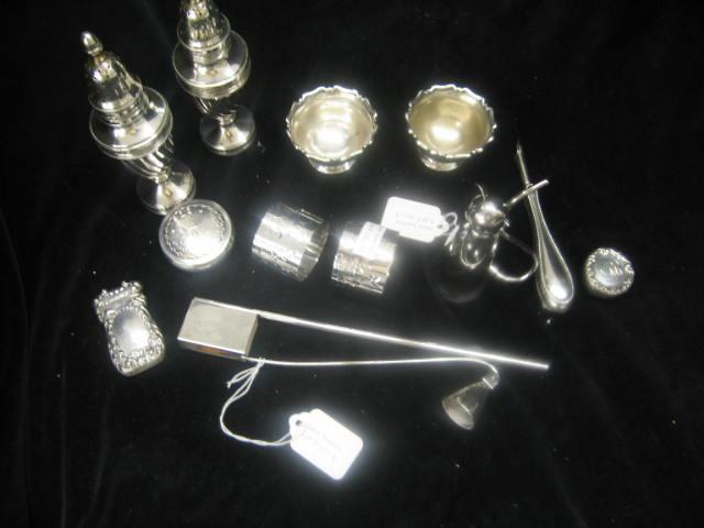 Appraisal: Pc Lot of Sterling Silverplate Smalls match safe salts napkin