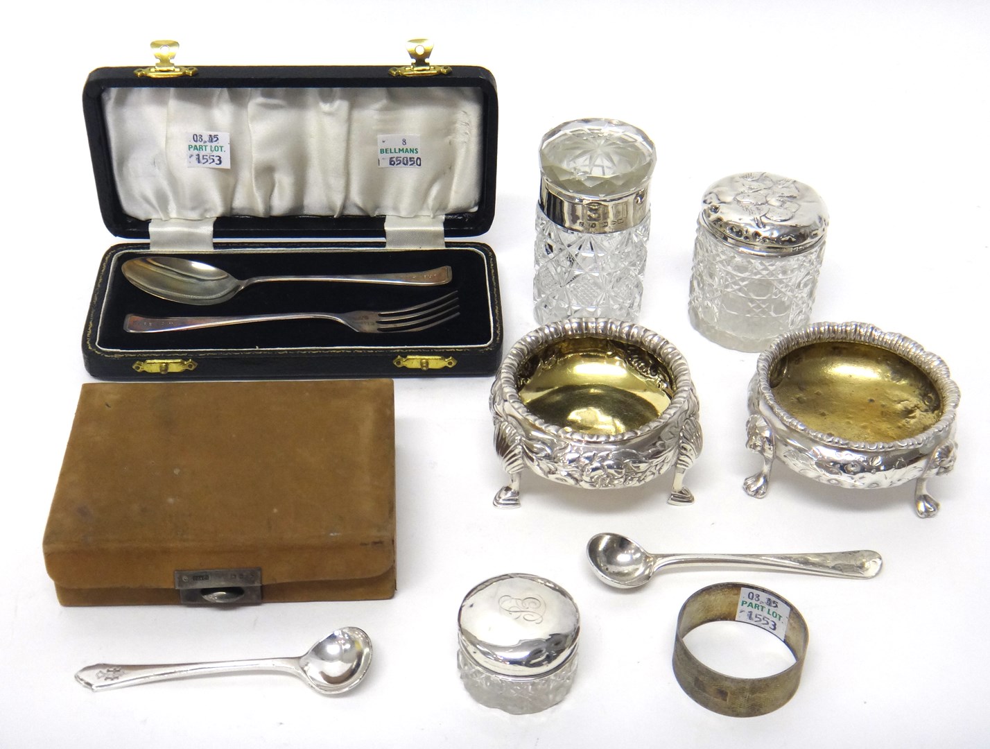 Appraisal: Silver and silver mounted wares comprising a Scottish salt of