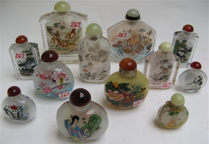 Appraisal: COLLECTION OF TWELVE CHINESE GLASS SNUFF BOTTLES having interior decoration